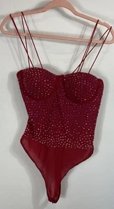 Haute Monde Burgundy Bustier Bodysuit With Rhinestones Size L - Picture 1 of 4