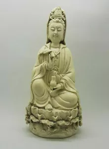 19TH C CHINESE BLANC DE CHINE DEHUA GUANYIN PORCELAIN BY HE CHAOAONG STAMPED/B03 - Picture 1 of 13