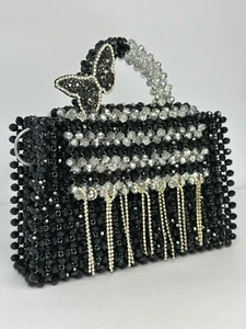 Luxe Black Crystal Beaded Handbag - Midnight Glam Edition for Women - Picture 1 of 8