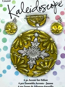 FROM COUSIN 4 PIECE SILVER YELLOW ENAMEL WITH PENDANT, 2 CHARMS AND A CONNECTOR - Picture 1 of 1