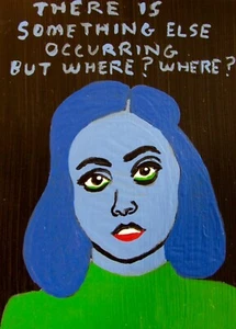 ACEO Original Painting WONDERING Contemporary Folk Brut Outsider Art JEFF ZENICK - Picture 1 of 2