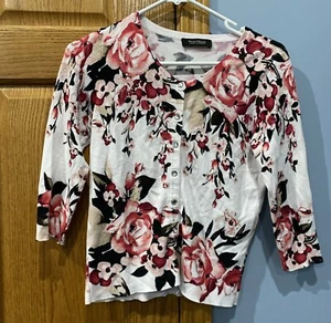 White House Black Market Snap Up Cardigan W/Gems Multicolored Floral Size S - Picture 1 of 8