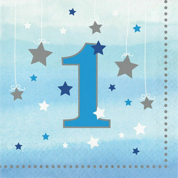 Twinkle Little Star Party Supplies Lunch Napkins Blue 16Pk Birthday Boy 1st One  - Image 1 of 1