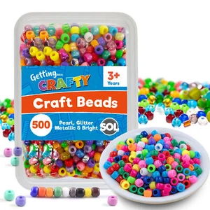 500 Pony Beads Jewellery Making 9x6mm Acrylic Plastic Mixed Glitter Pearl Barrel - Picture 1 of 9