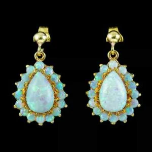 Lab-Created Fire Opal Drop/Dangle Earrings 4Ct Pear Cut 14K Yellow Gold Plated - Picture 1 of 7