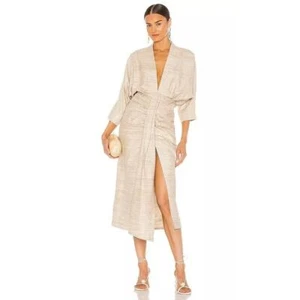 Piece of White Audrey Dress Beige Raw Silk Dolman Sleeves Resort Size 34/XS NWT - Picture 1 of 12