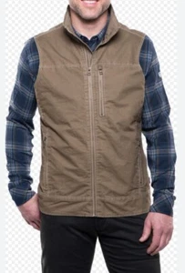 Kuhl Burr Mens Vest Vintage Pantina Dye Khaki Full Zip Collar Pockets Sz Large - Picture 1 of 11