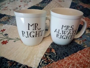 Mr Right And Mrs Always Right Coffee Mugs Set Of 2 Natural Life Double Sided - Picture 1 of 7