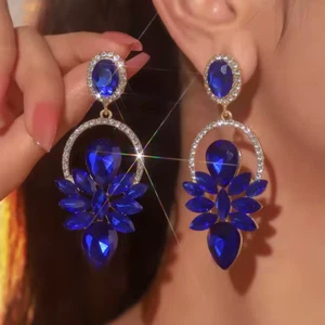18k gold plated crystal Earrings, Gold Green Silver Statement Bridal Accessories - Picture 1 of 13