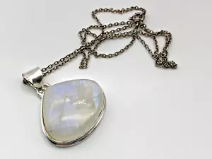 Vintage Pendant Sterling Silver 925 Rainbow Moonstone 10.93g - Picture 1 of 7