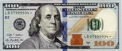 $100 banknotes nice serial end with star * - Image 1 of 2