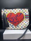 Brighton “love & Joy” Canvas Crossbody Bag W/leather Tassel 
