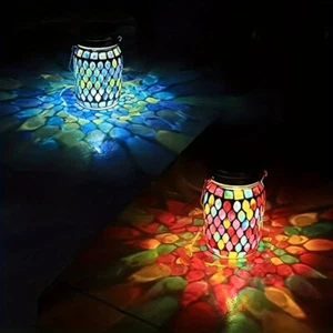 1pc Solar Mosaic Outdoor Lantern,Rechargeable Table Lamp Mosaic Night Light - Picture 1 of 11