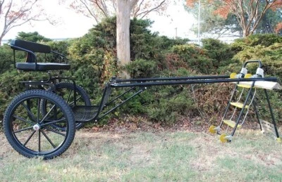 KSS//WWW DOT KINGSTON-SADDLERY.COM Easy Entry Horse Cart - Cob & FULL Size w/Steel "C" Springs/23" Motorcycle Tires