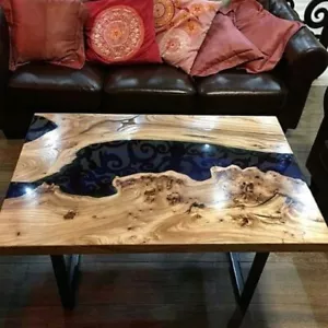 Black Epoxy Resin Solid Sofa Center Table Top, Epoxy Wooden Table Home Decors - Picture 1 of 4