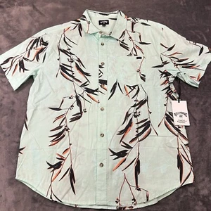 Billabong Hawaiian Shirt Mens Medium Blue Floral Button Up Short Sleeve NEW - Picture 1 of 11