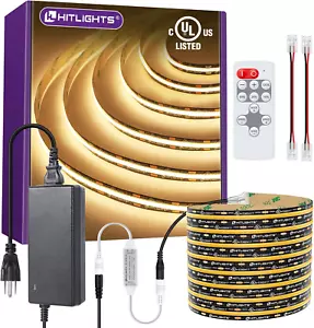 COB LED Strip Lights Kit Warm White with Remote & 12V Power Supply,16.4Ft Dimmab - Picture 1 of 12
