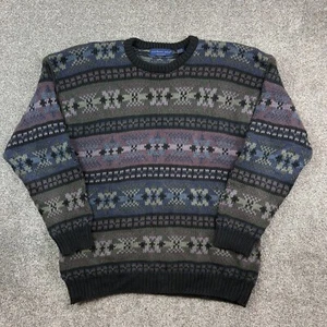 Vintage Northern Isles Sweater Mens Large Geometric Stripe Knit Pullover Grandpa - Picture 1 of 6