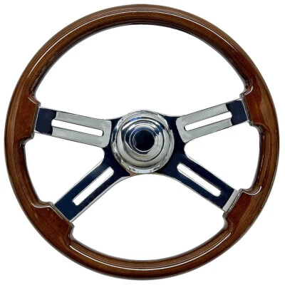 Volante de madera Freightliner 18" plateado cromado 4 radios 1,75" profundo 3 pernos Foto 1 de 4