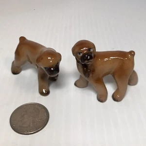 Vintage Miniature Brown Dog Figurines Pit Bull or Boxers with Natural Ears - Picture 1 of 10