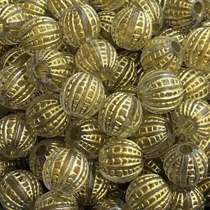 20X Gold Art Deco Jewellery Bead 12mm Round Embossed Acrylic Resin DIY Beads - Picture 1 of 8