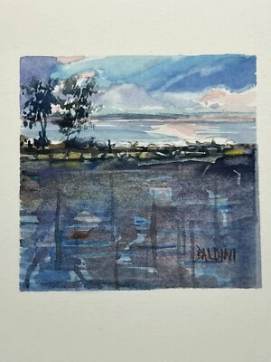 Original Miniature Watercolor Painting 3x3” Plein Air Impressionist Scene - Image 1 of 4