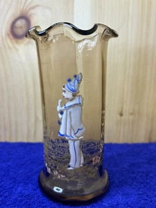 Theodore Rossler Vase handemailliert, Clown, Braunglas Überlauf um 1900 - Bild 1 von 24