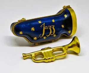 LIMOGES BOX - ROCHARD -GOLD TRUMPET & CASE- "JAZZ" MUSIC - MUSICAL INSTRUMENTS - Picture 1 of 14