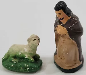 I) Vintage Plaster Christmas Nativity Sheep Joseph Figurines - Picture 1 of 11