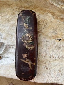 Caja lacada marrón japonesa de colección floral y bloqueo de pájaros sin llave - Imagen 1 de 10