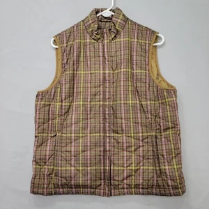 Lands’ End Damen L karierte gesteppte gefütterte Weste Reißverschlusstaschen isolierte Oberbekleidung - Bild 1 von 9