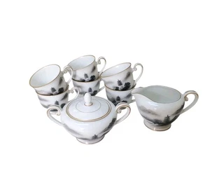 Fukagawa Arita handbemalt Japan Kaffeeservice 6 Tassen Milchkännchen Deckel Zuckerdose  - Bild 1 von 10
