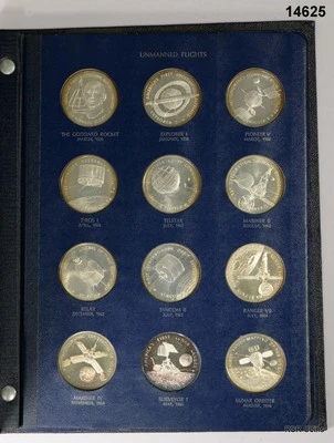 FRANKLIN MINT 1970 AMERICA IN SPACE 36 MEDAL SET IN ALBUM STERLING SILVER!#14625 - Image 1 of 4