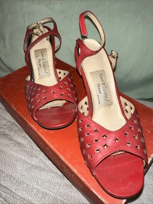 Vintage Town & Country Red Cut Out  Sandal Heels 6 ½ - Image 1 of 4