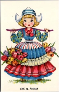 Vintage "MUÑECAS DE MUCHAS TIERRAS" / Muñeca de HOLANDA Postal Tichnor Cromo / Sin usar - Imagen 1 de 2