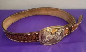 Vintage verzierter Ledergürtel Western Gürtelschnalle "Bob" Name 37" Größe 32 - Bild 1 von 7