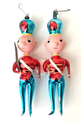 Adorno de Navidad Soldado Doble Vidrio De Carlini Vintage Pintado a Mano - Lote (2) Foto 1 de 4