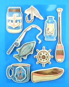 Crafter's Square Shore Living Canoe Fishing 3D Pop Up Sticker Sheet - Picture 1 of 3