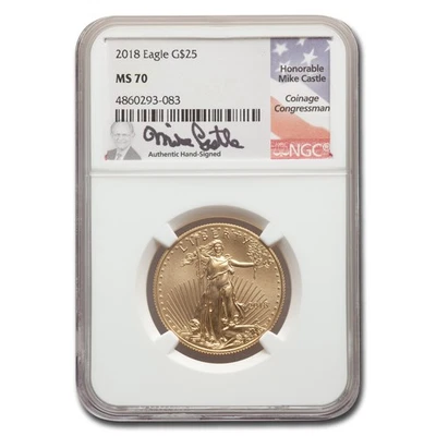 2018 1/2 oz American Gold Eagle MS-70 NGC (Mike Castle) - Image 1 of 3