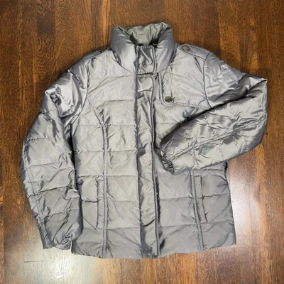 DKNY Women’s Down Puffer Jacket Small Gray Metallic Hooded Warm Winter Coat - Image 1 of 4