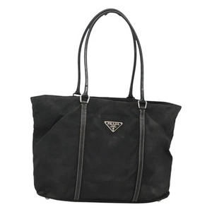 PRADA Tote Bag Nylon Black Silver Auth MX121 - Picture 1 of 24