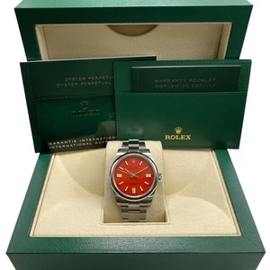 Rolex Oyster Perpetual Stahl Custom Korallenrotes Zifferblatt Automatik Herrenuhr 124300 - Bild 1 von 11