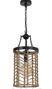 Cal Lillington 60W Metal Pendant Light with Burlap Roped cage  - Picture 1 of 5