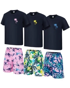 6 Pcs Men's Short Sleeve Set Men's Hawaiian Shorts Set Coconut Tree Graphic S... - Picture 1 of 7