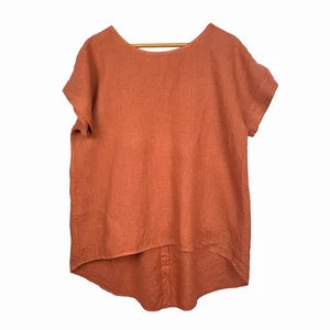 Terzo Millennio Damen 100% Leinen Kurzarm Tunika Oberteil Gr. S Lagenlook Beachy - Bild 1 von 6