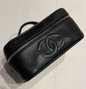 CHANEL Coco Mark Grained Caviar Skin Vanity Handbag Black Used - Picture 1 of 19