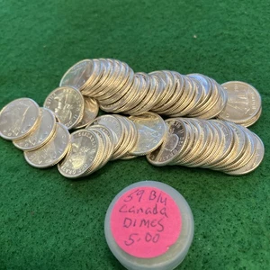Canada 1959 Silver Dime Roll/tube Of 50 BU - Picture 1 of 10