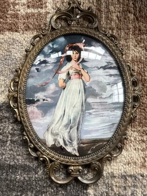 Marco de bronce de vidrio convexo vintage Italia 17x12 leer Foto 1 de 4