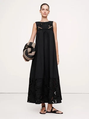 Banana Republic XL Embroidered Cotton Poplin Maxi Dress Black #743532 RT $250 - Image 1 of 4
