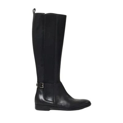 Sergio Rossi Ladies Black Leather Riding Boots w/ Buckle & Stretch Panel, 38  - Image 1 of 4